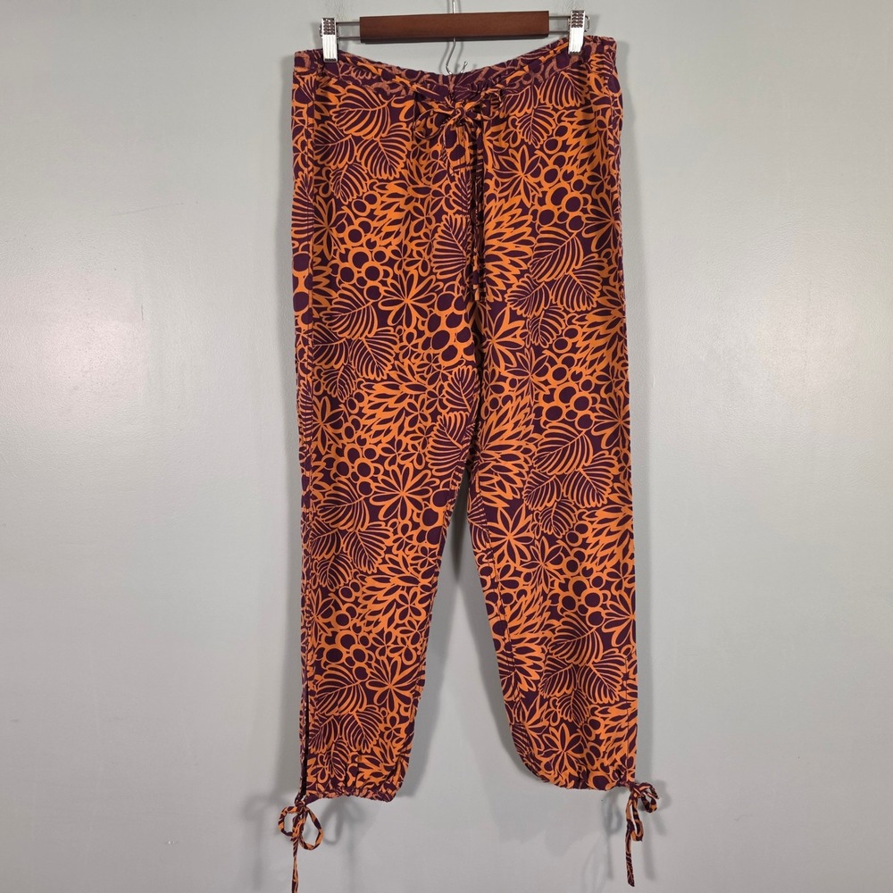 Sundance Women PM Purple Orange Tropical Floral Viscose Drawstring Tie Pants